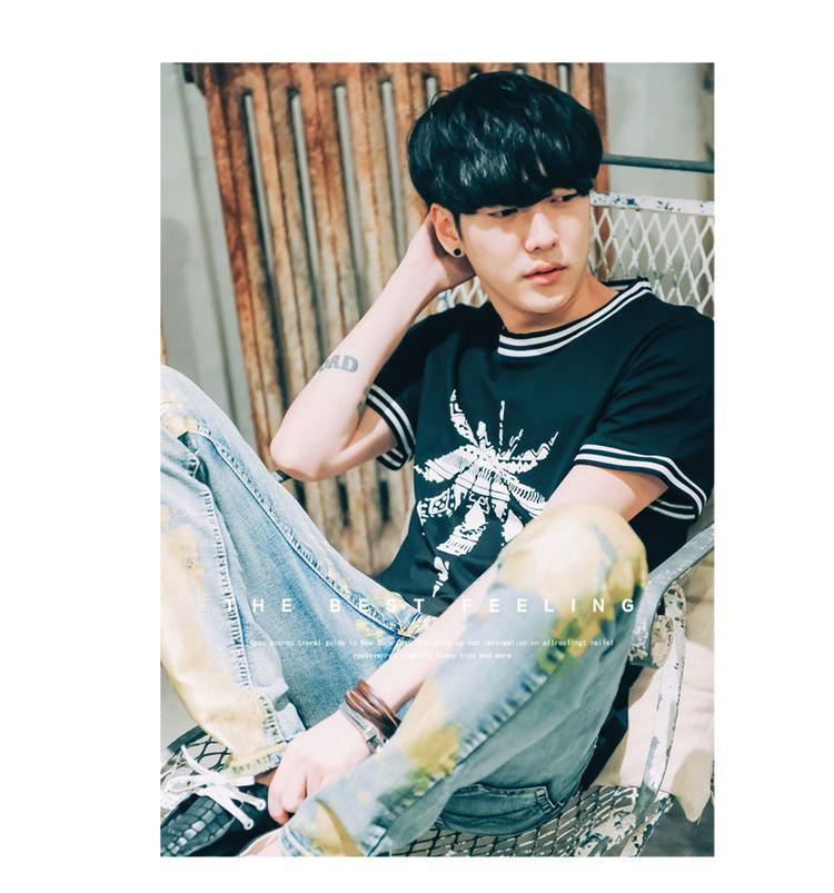 2015短袖t恤倒立枫叶印花t恤男全棉t恤 黑色 xl