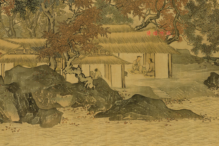 顺通礼坊卷抽画山水画溪山渔隐图唐寅画山水画古画横幅字画外事礼品款