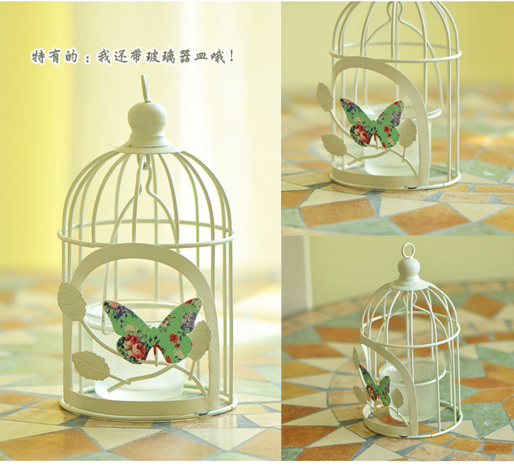 
                                        优贝家（ubaka） 铁艺鸟笼烛台摆件 浪漫烛光晚餐摆件蝴蝶蜡烛架座创意婚庆马风灯 玫瑰悬挂鸟笼                