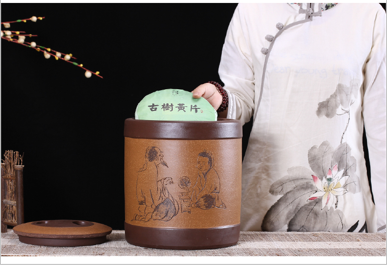 
                                        宜兴紫砂茶叶罐 大号茶叶桶 紫砂缸 普洱茶缸粗陶存茶罐9/10饼装                