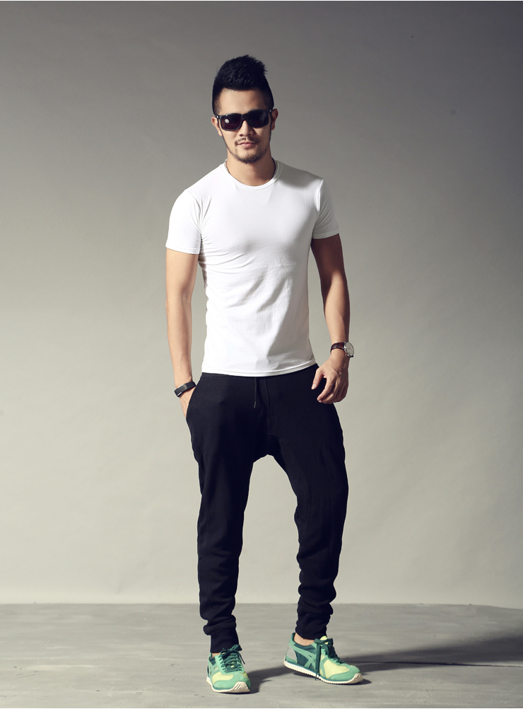 型男新款夏装韩版纯色短袖t恤男圆领体恤弹性男修身紧身