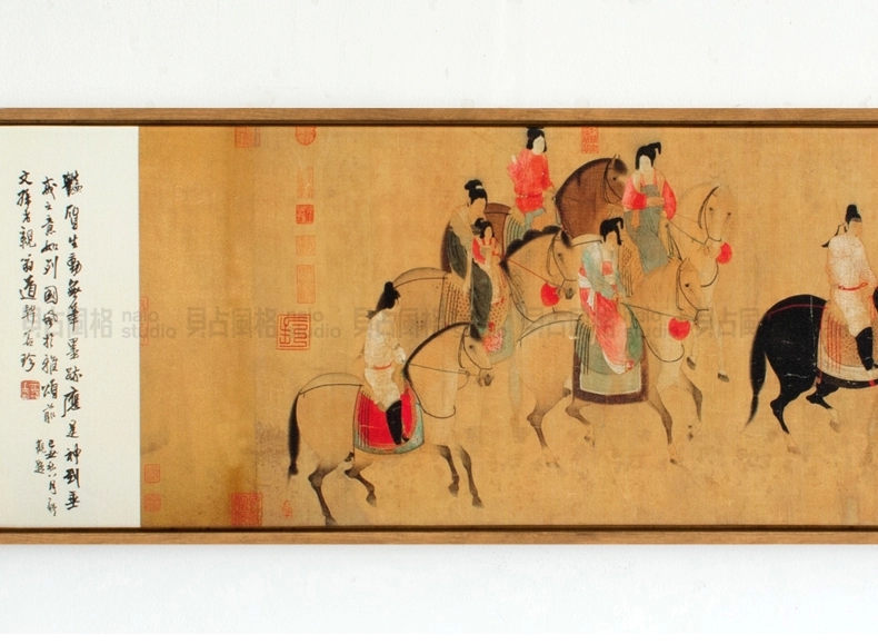 贝占风格 卧室装饰画壁画床头挂画现代新中式禅意墙画花卉有框画 花笙记  33*153