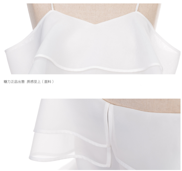 TAMMYTANGS糖力2015夏季白色轻薄雪纺度假风吊带露肩连衣裙套装 Crystal白 M