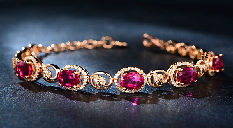 85克拉红碧玺手链 18k金镶嵌钻石 彩色宝石 不含配链15个工作日高级