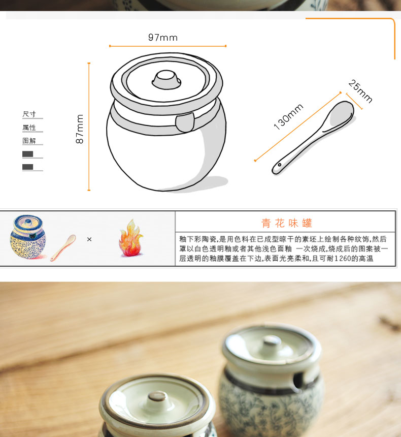
                                        田浅栈厨房用品调味罐陶瓷调料罐创意陶器调味盒日式盐罐带勺子 单个调味罐(送勺子)                
