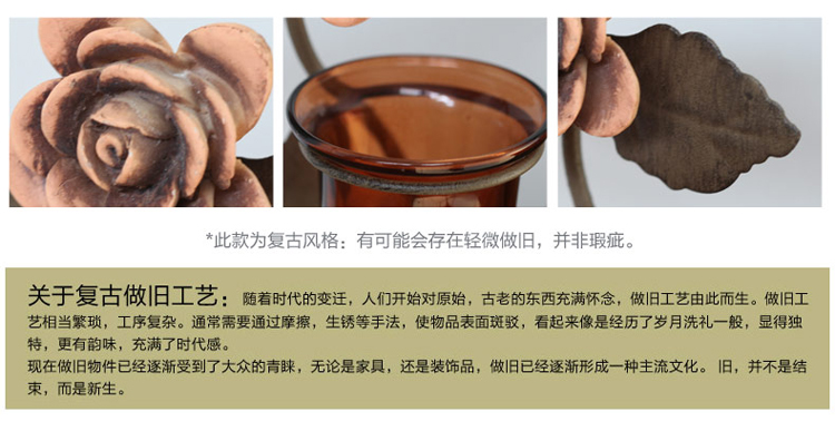 
                                        优贝家 铁艺烛台 欧式浪漫玫瑰花摆件玻璃蜡烛杯座创意婚庆风 玫瑰花烛台(单头)                