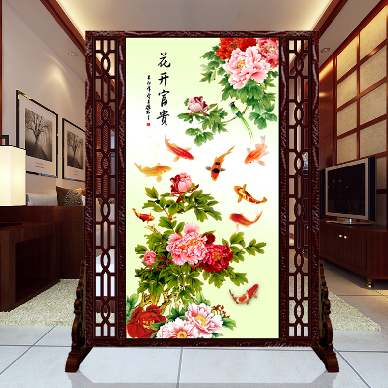 
                                        私人定制中式座屏 书房酒店隔断 办公室客厅双面屏风 022春风美景 160cm宽*180高 左镂空                