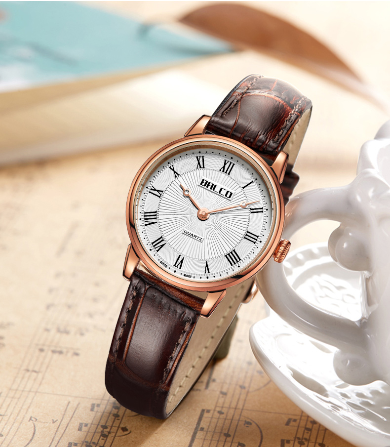 swiss made 瑞士拜戈(balco)原装进口手表简约复古皮带情侣休闲女表