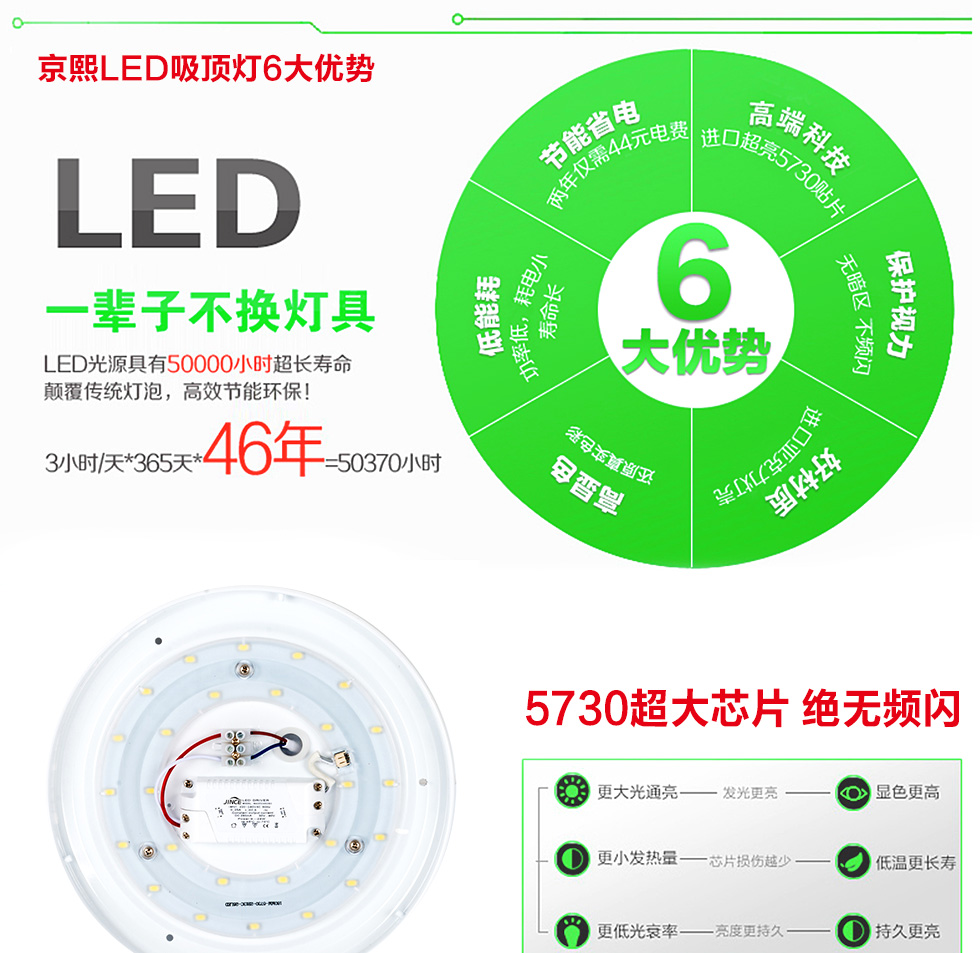 京熙照明 亚克力常规简约客卧书房吸顶灯 带光源卧室灯led吸顶灯过道阳台灯厨卫灯走廊灯 橙色 中号直径41CM 20W白光