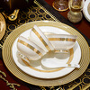 Jingqiu Jingdezhen 1380 high-temperature underglaze color high-end bone china tableware set European bowl and plate set for home relocation underglaze color golden classic 10 people suitcase 60 pieces