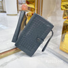 Second hand 95 new bv bv black full leather woven long bifold wallet Diejia card holder clutch bag men and women 98 new bv blue gray full leather woven clutch