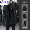 Gxmy mid-length jacket men's casual suit autumn and winter handsome clothes for teenagers men's three-piece suit black jacket single jacket XL recommended 125-140 pounds