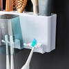 Qijitu punch-free bathroom toothbrush rack tooth cup storage box set mouthwash wall hanging suction cup wall hanging family of four + delivery of four tooth cups