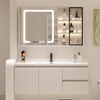 Anhua modern minimalist bathroom cabinet ceramic integrated basin bathroom washbasin cabinet combination bathroom cabinet washbasin 90cm light luxury gray/storage mirror cabinet-free faucet