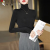 Woodpecker Modal High Collar Long Sleeve Bottoming Shirt Autumn and Winter Slim Fit Versatile Slim Top Women's T-Shirt Black XL