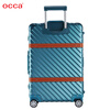 Occa suitcase business men's high-end diagonal striped aluminum-magnesium alloy trolley case metal cowhide travel retro boarding case retro silver 24 inches