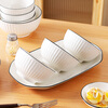 Chuanqi ceramic tableware, 12 pieces, simple bowl and plate set, microwave safe, black line vertical pattern, suitable for 2-4 people