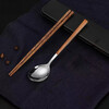 Saint-Bile stainless steel portable tableware creative imitation wood grain spoon chicken wing wood chopsticks 2-piece set Portable spoon chopsticks 2-piece set