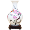Proud Jingdezhen ceramic small vase, new Chinese style handicrafts, living room decorations, wine cabinet, office rack decoration, water point peach blossom appreciation bottle (with wooden rotating base)