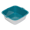 Camellia (CHAHUA) double-layer drain basket plastic basin sieve one basin multi-purpose kitchen washing vegetable dripping multi-functional fruit and vegetable drain basin home blue large, medium and small 3-piece set