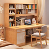 Motai desk bookcase bookshelf integrated table home junior high school student study table writing table and chair adult bedroom computer table recommended five-draw visual door pastoral wood 140*60CM assembly (self-installation)