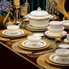 Jingqiu Jingdezhen 1380 high-temperature underglaze color high-end bone china tableware set European bowl and plate set for home relocation underglaze color golden classic 10 people suitcase 60 pieces