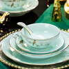 Jingci Jingdezhen Chinese celadon tableware set chopsticks dishes bowls high-end hotel housewarming wedding gift Celadon blue garden full of food for 10 people丨 68 heads