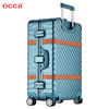 Occa suitcase business men's high-end diagonal striped aluminum-magnesium alloy trolley case metal cowhide travel retro boarding case retro silver 24 inches