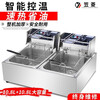 Liling Electric Fryer Commercial Electric Fryer Stainless Steel Thickened Single and Double Cylinder Fryer Household Large Capacity French Fries Machine Fritters Chicken Steak Fried Skewers Smokeless Snack Equipment Frying Machine Parallel Bars and Double Screens 10.8L+10.8L Timing Model
