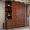 Millennium Shengshi Solid Wood Wardrobe Golden Wire Walnut Wardrobe Bedroom Cabinet Modern Chinese Wardrobe Corner Storage Cabinet Bedroom Furniture Five Doors + Top Cabinet Standard Model Does Not Exclude Center Drawer