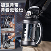 Cica ton barrel sports water bottle large capacity water cup for men and women tritan ton barrel big belly bottle high temperature resistant military training cup (straw + direct drink + strap) black 2000ml