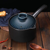 Pottery King single-handled casserole dry-fired non-cracking soup stew pot porridge small size 1-2 people long-handled ceramic milk pot with handle blue stripe single-handled milk pot 1.5L