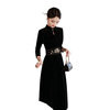 Du Yanzhi fashion improved new Chinese style long mid-sleeve cheongsam with large swing skirt autumn and winter new modern cheongsam skirt black L 100-110 catties