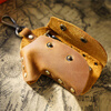 AIGUONIU Handmade Crazy Horse Leather Clothes Key Bag Simple Home Waist Hanging Cute Retro Style Genuine Leather Key Card Bag Creative Brown/brown
