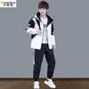Kaduton Youth Jacket Men's Velvet Thickened Jacket Set Autumn and Winter Trendy Wearing Clothes for High School Students Two-piece Set 2201 Black and White Spring and Autumn + Overalls L Suitable for 106-120 Jin