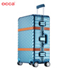 Occa suitcase business men's high-end diagonal striped aluminum-magnesium alloy trolley case metal cowhide travel retro boarding case retro silver 24 inches
