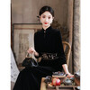 Du Yanzhi fashion improved new Chinese style long mid-sleeve cheongsam with large swing skirt autumn and winter new modern cheongsam skirt black L 100-110 catties