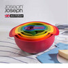 JOSEPH JOSEPH Rainbow kitchen utensils rainbow basin 9-piece set baking tools measuring spoon graduated spoon baking mixing bowl basin drain water and wash vegetables red nine-piece set 40080