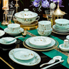 Jingci Jingdezhen Chinese celadon tableware set chopsticks dishes bowls high-end hotel housewarming wedding gift Celadon blue garden full of food for 10 people丨 68 heads