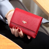 Sefulun (seefulun) 2026 new style genuine leather ultra-thin tri-fold wallet with large card slots, card holder, soft cowhide short wallet with zipper and cash slots for women, burgundy - first layer cowhide (double cash slots) DC5A561405