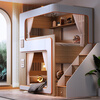 Sutu simple small apartment double-layer children's suspended bed with upper and lower bunks, high guardrails that do not disturb each other, high and low combined bed, high and low bed + double bookshelf + ladder cabinet 1350*2000