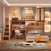 Yiqi staggered bunk bed small apartment double bed bunk bed children's high and low beds do not disturb each other staggered bed upper and lower bed ladder cabinet + 0.8 desk + two door cabinet + high box upper bed 1.2*2 meters + lower bed 1.5*2 meters