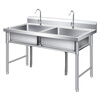 Shantou Lincun stainless steel sink kitchen dishwashing basin with bracket sink vegetable sink single double three-slot commercial dishwashing pool household double pool length 100 width 50 height 80 0.6 thickness double pool