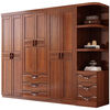 Walnut double-door solid wood wardrobe Chinese-style home bedroom small apartment large-capacity multi-layer storage storage wardrobe three-door wardrobe