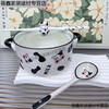 Qinran ceramic instant noodle bowl rice bowl large student dormitory cow household double-ear soup bowl instant noodle bowl and chopsticks set cow instant noodle bowl with lid 800ml