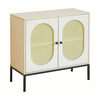 Dolonm modern PVC wood grain storage cabinet oval rattan door multi-functional wine cabinet storage