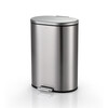 Supercloud stainless steel trash can large commercial office mall hotel oval trash can high-end foot-operated slow-down bucket with lid customizable round bucket sand steel color-6L thickened
