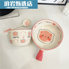 Cute girly heart tableware baked rice ceramic tableware set 2-piece handle bowl + handle plate 1 piece