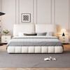 XIYUNMEN government subsidizes cream-style first-layer cowhide leather bed elephant ear master bedroom double bed minimalist storage bed wedding bed bed + moderately hard and soft natural latex mattress 1.8*2 meter frame bed/10cm steel wood lattice frame