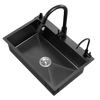 Jiumuwang thickened 304 stainless steel sink large single-slot wash basin home kitchen sink three-hole black nano three-hole basin black 60*45 pull-out + clean faucet package
